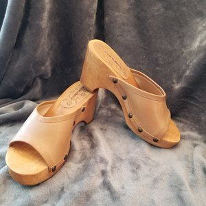 Brand New Candies Leather Peep-Toe Wooden Clogs - 7M